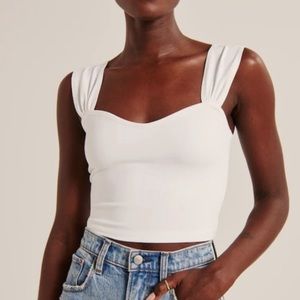 Abercrombie White Cropped Seamless Fabric Sweetheart Top